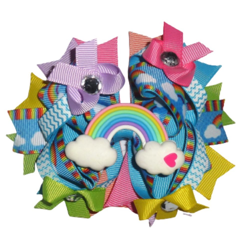 Rainbow Girls Hair Bow Clip 5 Inches